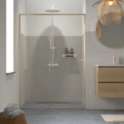 Schuifdeur Sealskin Contour Voor Nis 120x200 Cm, 6 Mm Helder Veiligheidsglas Met Antikalklaag Geborsteld Goud