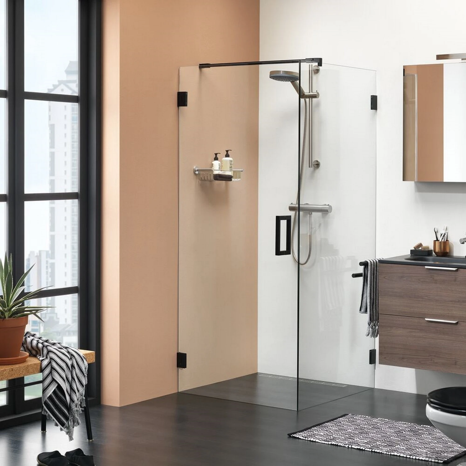 Zijwand By Sealskin 'I AM' 90x200 Mat Zwart Helder Antikalk (voor Comb. Met Swingdeur)