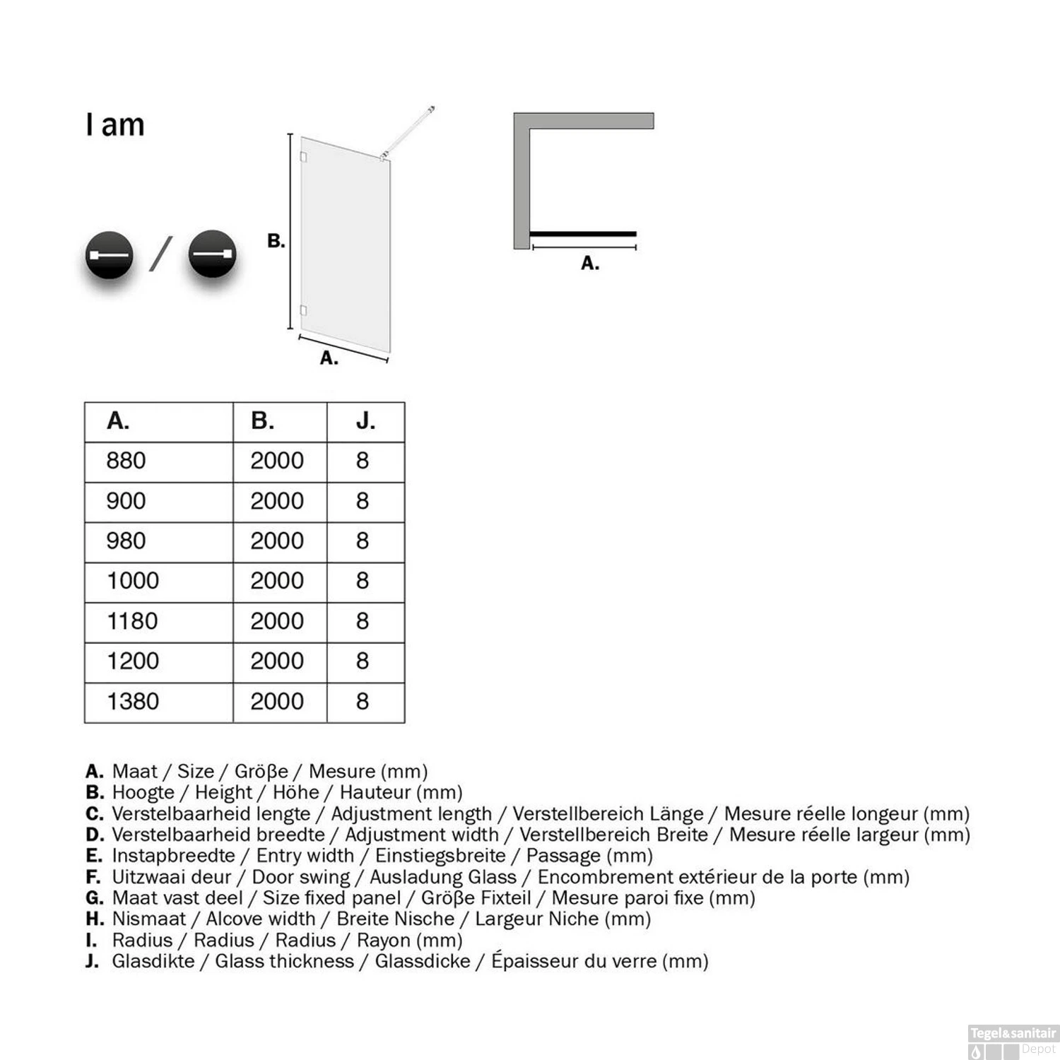 Inloopdouche By Sealskin 'I AM' Type A3 120x200 Cm RVS Antikalk - Afbeelding 6
