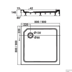 Voorkant -Sealskin get wet fusion douchebak vierkant opbouw 80x80x14 cm tech
