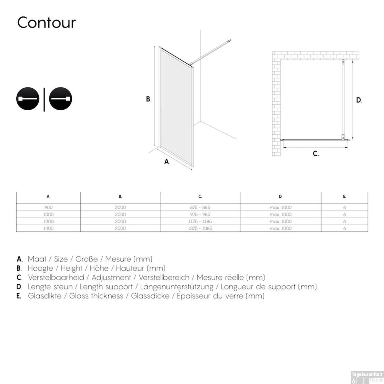 Sealskin Contour Inloopdouche A3 100x200 Cm 6mm Helderglas Mat Zwart - Afbeelding 6
